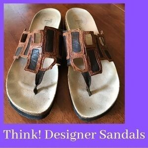 Think! Brown Patchwork Thong Sandals